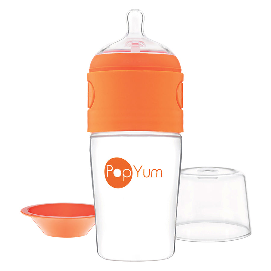 PopYum 9 oz Orange Anti-Colic Formula Making/Mixing/Dispenser Baby Bottle with #2 Medium Flow Nipple, 260 ml, BPA-Free, Natural Latch