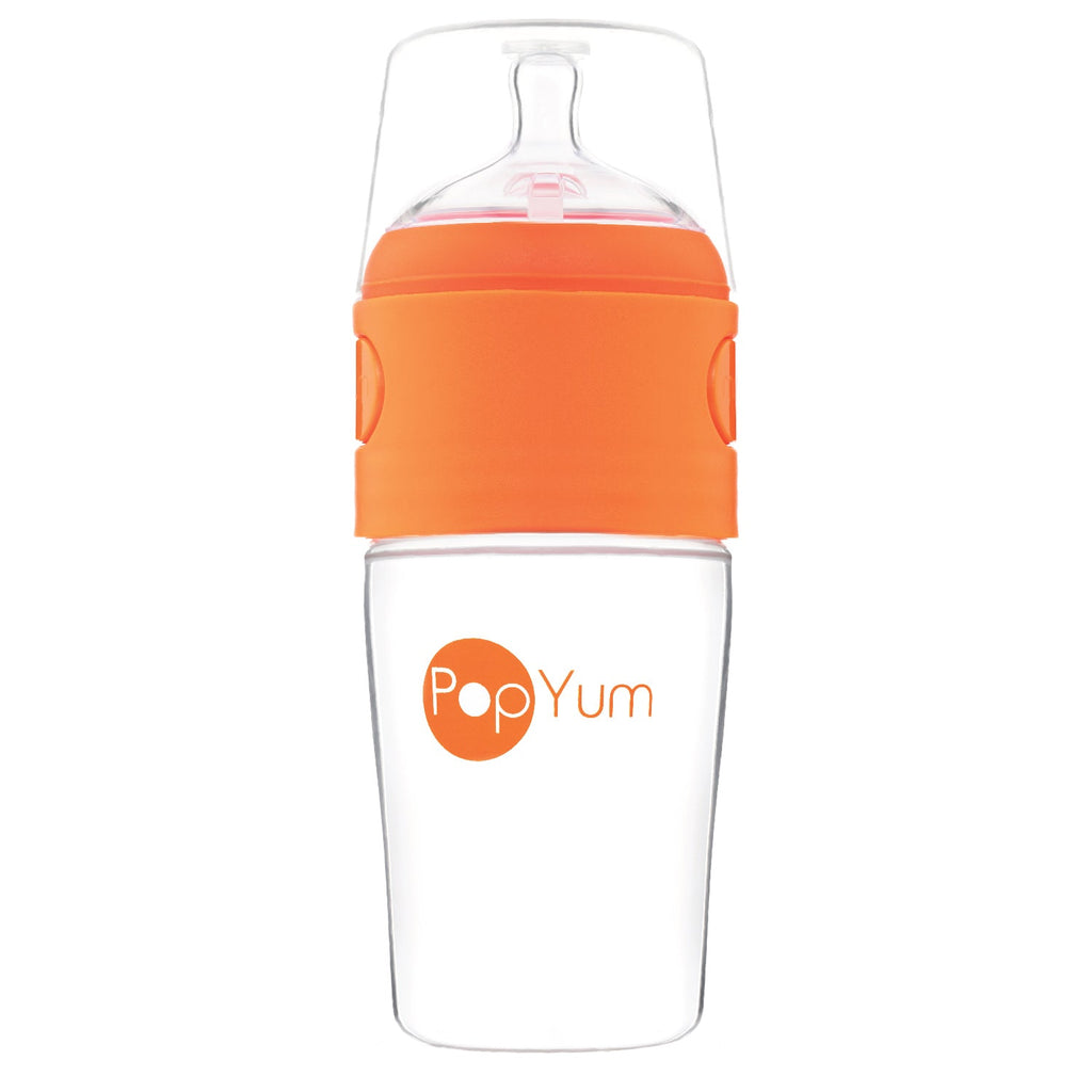 PopYum 9 oz Orange Anti-Colic Formula Making/Mixing/Dispenser Baby Bottle with #2 Medium Flow Nipple, 260 ml, BPA-Free, Natural Latch