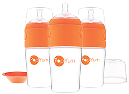 PopYum 9 oz Orange Anti-Colic Formula Making/Mixing/Dispenser Baby Bottles, 3-Pack with #2 Medium Flow Nipples, 260 ml, BPA-Free, Natural Latch