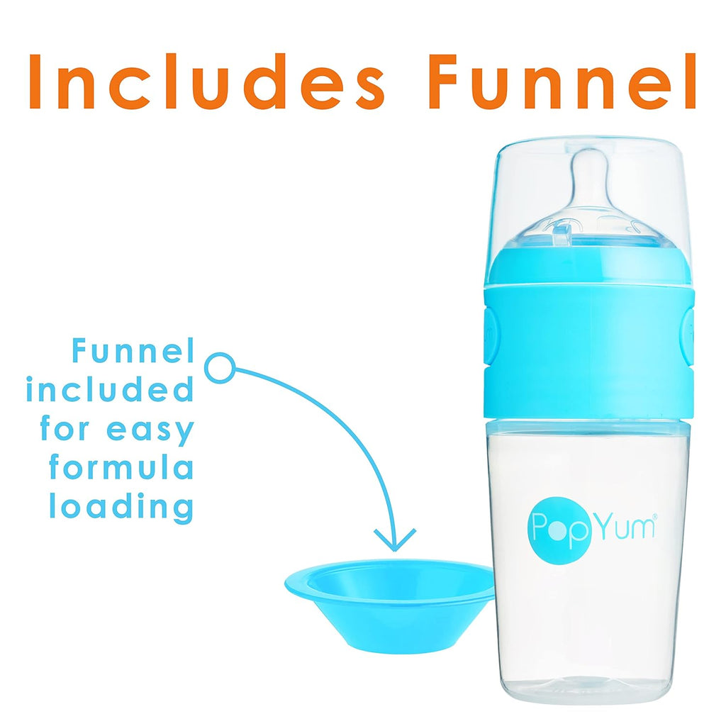 PopYum 9 oz Blue Anti-Colic Formula Making/Mixing/Dispenser Baby Bottles, 2-Pack with #2 Medium Flow Nipples, 260 ml, BPA-Free, Natural Latch