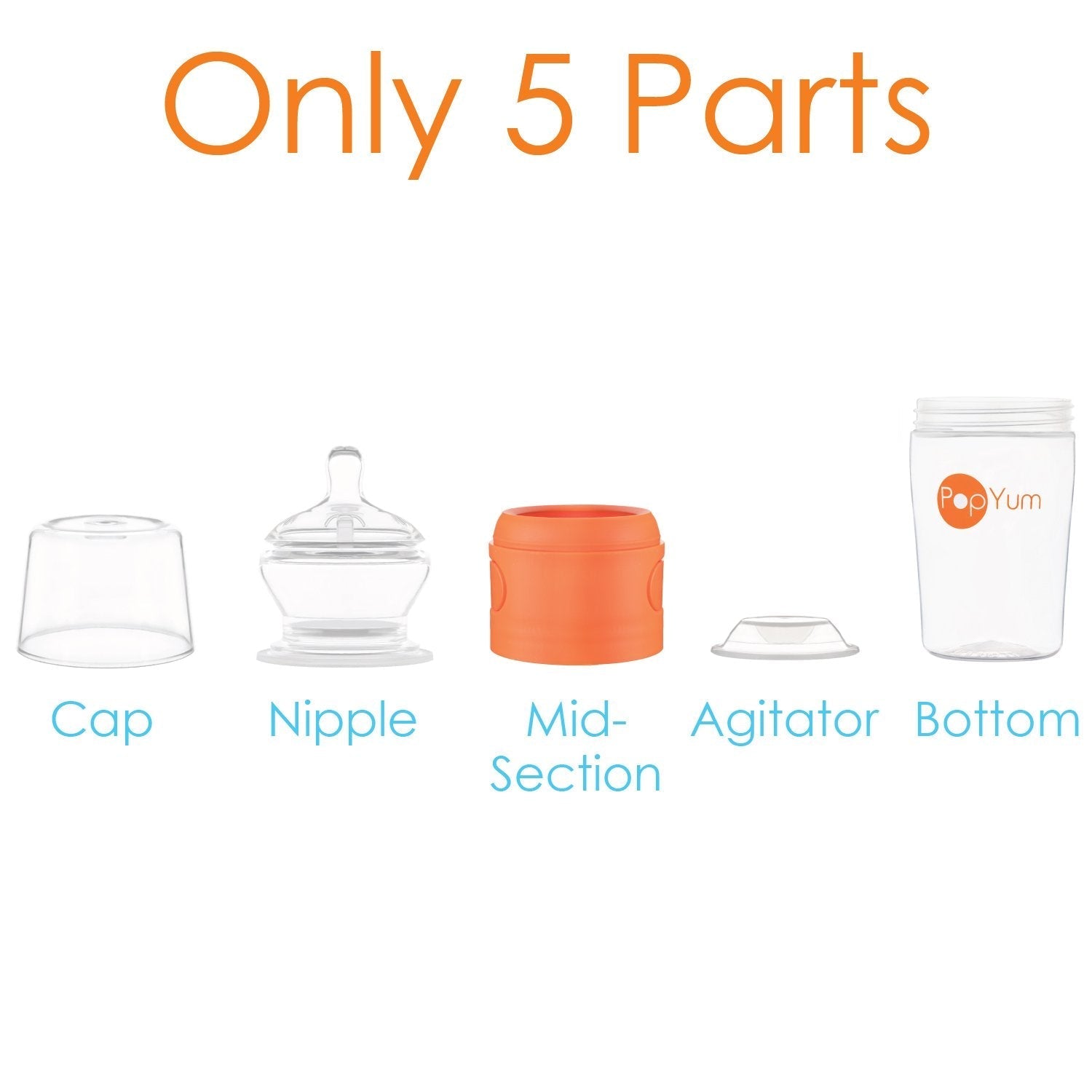 PopYum 9 oz Orange Anti-Colic Formula Making/Mixing/Dispenser Baby Bottles, 3-Pack with #2 Medium Flow Nipples, 260 ml, BPA-Free, Natural Latch