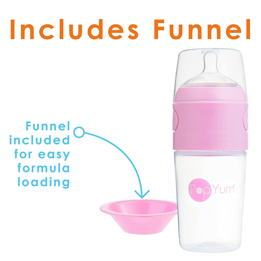 PopYum 9 oz Pink Anti-Colic Formula Making/Mixing/Dispenser Baby Bottles, 2-Pack with #2 Medium Flow Nipples, 260 ml, BPA-Free, Natural Latch
