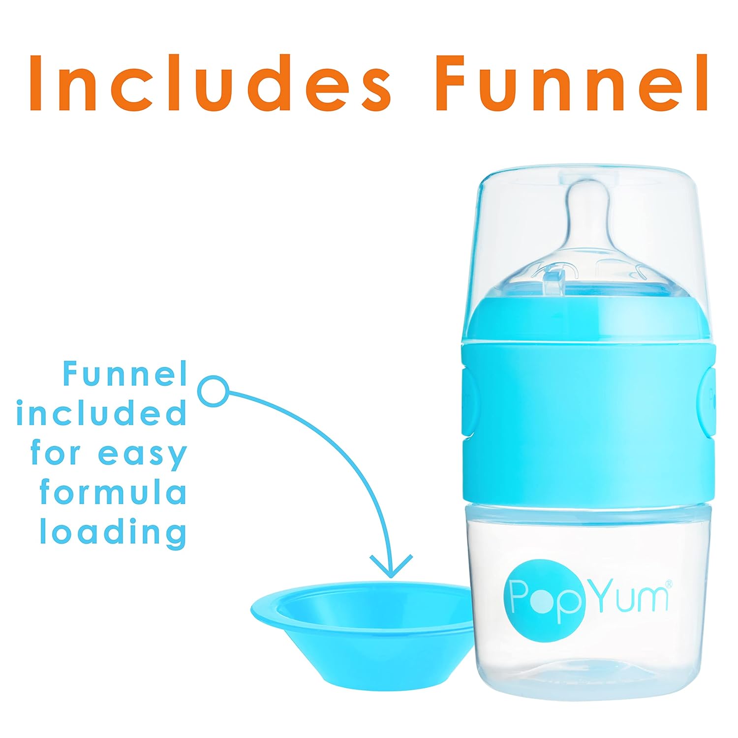 PopYum Blue Formula Making Baby Bottle Starter Set, 4-Pack, 2X 5oz Bottles with #1 Slow Flow Nipples + 2X 9oz Bottles with #2 Medium Flow Nipples, Mixing, Dispenser